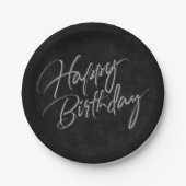 Onyx Black Velvet | Grunge Happy Birthday-script Papieren Bordje (Voorkant)