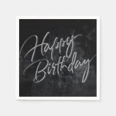 Onyx Black Velvet | Grunge Happy Birthday-script Servetten (Voorkant)