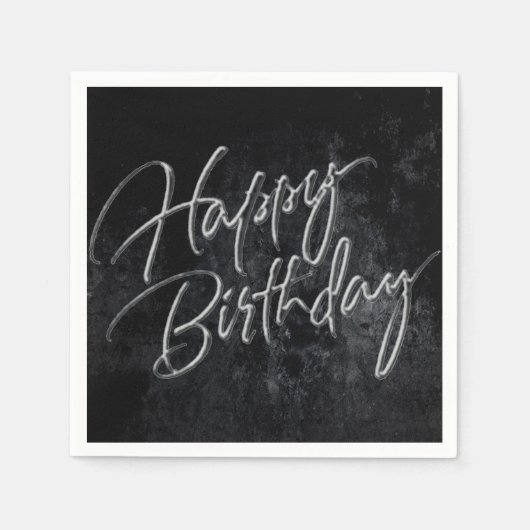 Onyx Black Velvet | Grunge Happy Birthday-script Servetten (Voorkant)