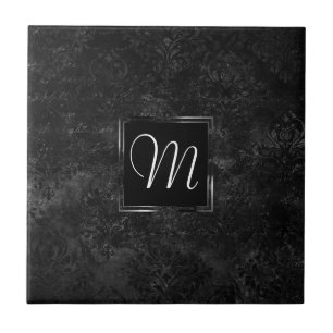 Onyx Black Velvet   Schoolbord Grunge Monogram Tegeltje