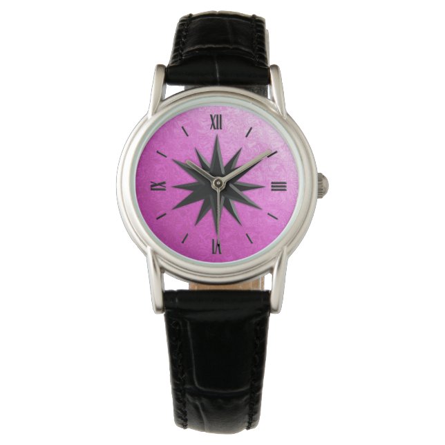 Onyx compass roos - orchidee glazen achtergrond horloge (Voorkant)