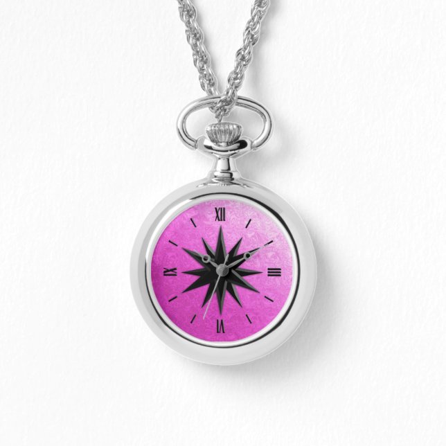 Onyx compass roos - orchidee glazen achtergrond horloge (Voorkant)