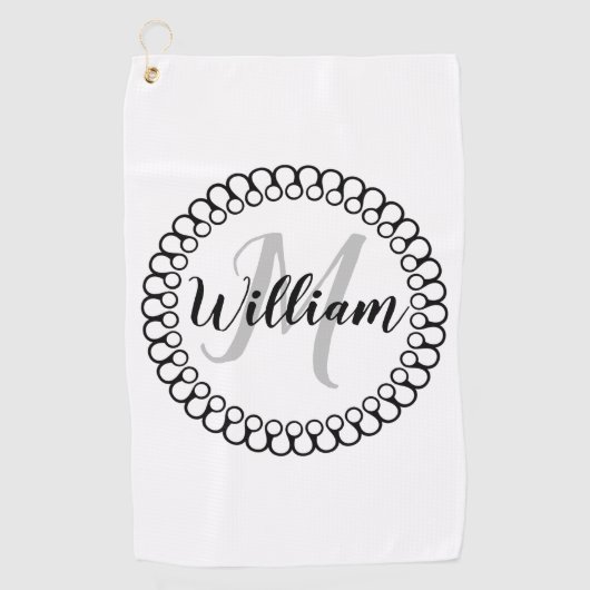Onyx Decoratieve Cirkel Monogram Golfhanddoek (Voorkant)