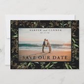 Onyx Elegant Boho Golden Sage Eucalyptus Foto Save The Date (Voorkant)
