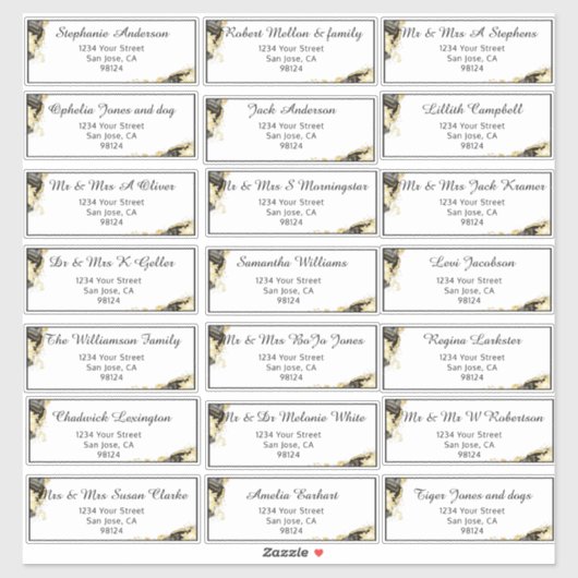 Onyx en Gold Vooraf geadresseerde gastnaam Adres S Sticker (Vel)
