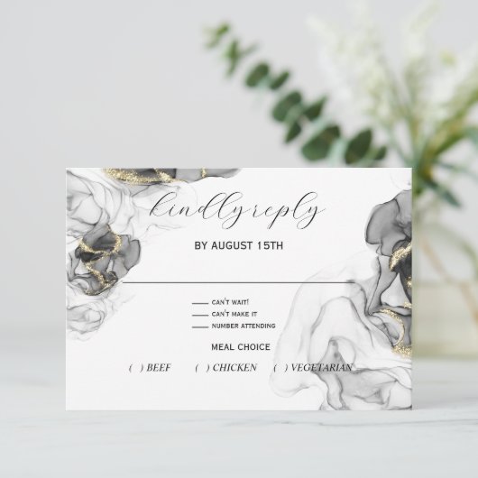 Onyx en gouden RSVP-kaart RSVP Kaartje (Staand voorkant)