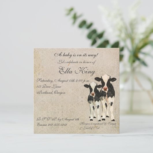Onyx en ivoren koeien - Uitnodiging tot Baby (Staand voorkant)