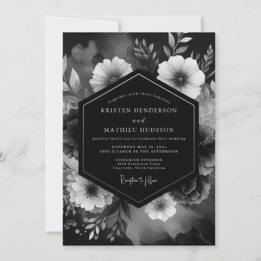Onyx Floral Noir Wedding Kaart (Voorkant)