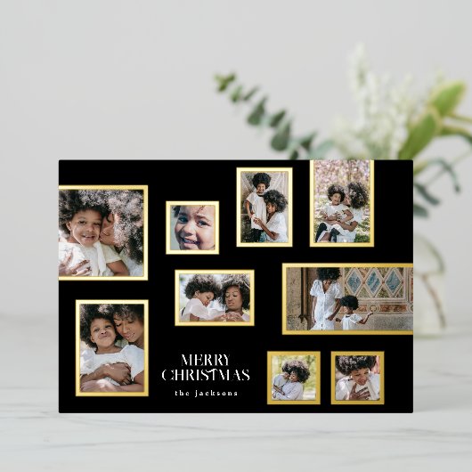 Onyx Fotocollage Lijsten Moderne Vrolijke Kerst Folie Feestdagenkaart (Staand Voorkant)