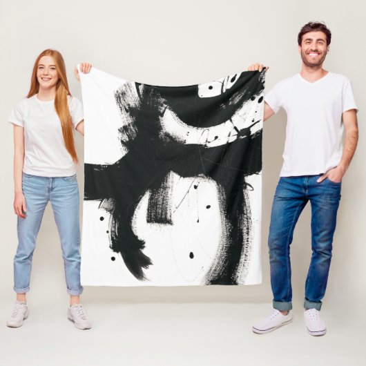 Onyx Gesture - zwarte verflijnen Fleece Deken (In situ)