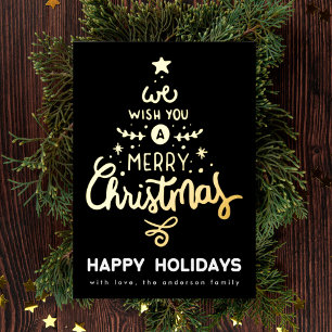 Onyx Gold Wij wensen u een prettige kerstboom Folie Feestdagenkaart