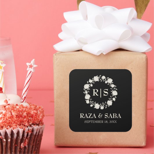 Onyx Grace Black and Ivory Wedding Vierkante Sticker (Feest)