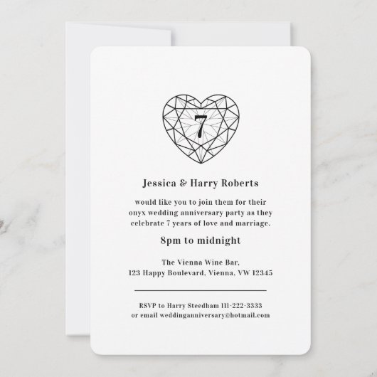 Onyx Jubileum 7 jaar uitnodigen liefdesfeestjes Kaart (Achterkant)