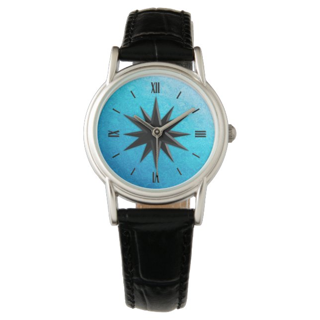 Onyx-kompas roos - achtergrond turkooisglas horloge (Voorkant)