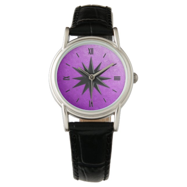 Onyx-kompas roos - amethyst achtergrond horloge (Voorkant)