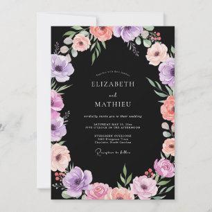 Onyx Lila Ranunculus Eucalyptus Bruiloft Kaart