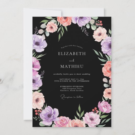 Onyx Lila Ranunculus Eucalyptus Bruiloft Kaart (Voorkant)