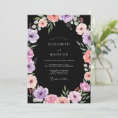 Onyx Lila Ranunculus Eucalyptus Bruiloft Kaart (Staand voorkant)