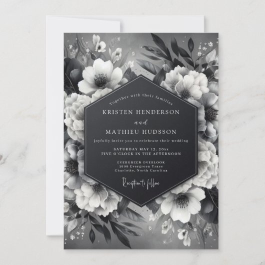 Onyx Luminous Flora Wedding Kaart (Voorkant)