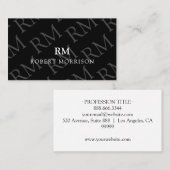 Onyx Professioneel Mannelijk Elegant Monogram Visitekaartje (Voorkant / Achterkant)