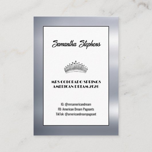 Onyx Shine Pageant Foto Visitekaartje (Achterkant)