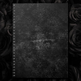 Onyx Velvet Damask | Zwarte Gothic Glam Floral Notitieboek