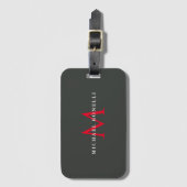 Onyx Zwart Rode Monogram Moderne Minimalist Bagagelabel (Voorkant (verticaal))