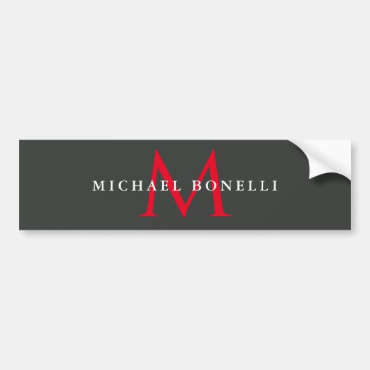 Onyx Zwart Rode Monogram Moderne Minimalist Bumpersticker (Voorkant)