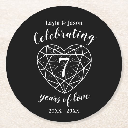 Onyx zwarte verjaardag 7 jaar gepersonaliseerd ronde kartonnen onderzetter (Voorkant)