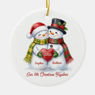 Onze 10e Kerstmis Samen Sneeuwmannenornament Keramisch Ornament