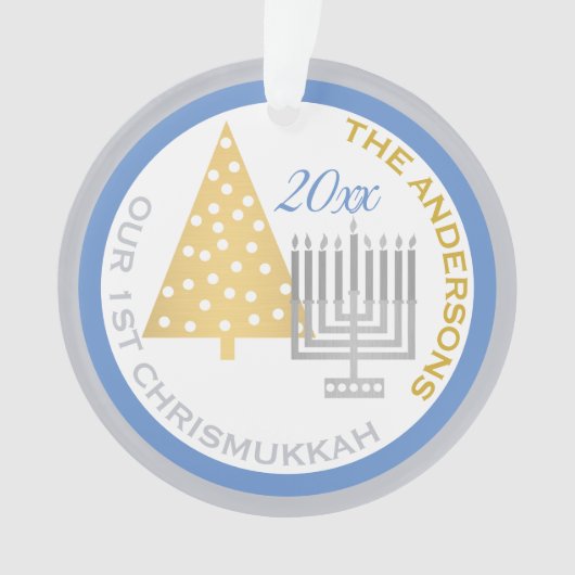 Onze 1e Chrismukkah Menorah Tree Keepsake Foto Ornament (voorkant)