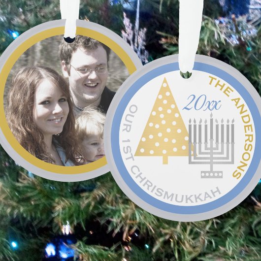 Onze 1e Chrismukkah Menorah Tree Keepsake Foto Ornament