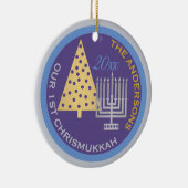 Onze 1e Christusmukkah Fotoboom Menorah Keepsake Keramisch Ornament (Rechts)