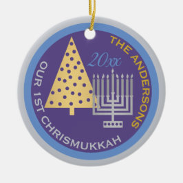 Onze 1e Christusmukkah Fotoboom Menorah Keepsake Keramisch Ornament