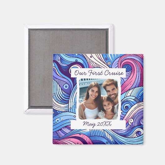 Onze 1e Cruise Whimsical Waves Custom Foto Magneet (Voorkant / Achterkant)