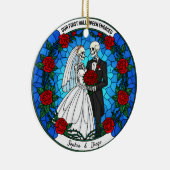 Onze 1e Halloween verloofde Glas in lood krans Keramisch Ornament (Rechts)