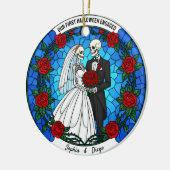 Onze 1e Halloween verloofde Glas in lood krans Keramisch Ornament (Links)