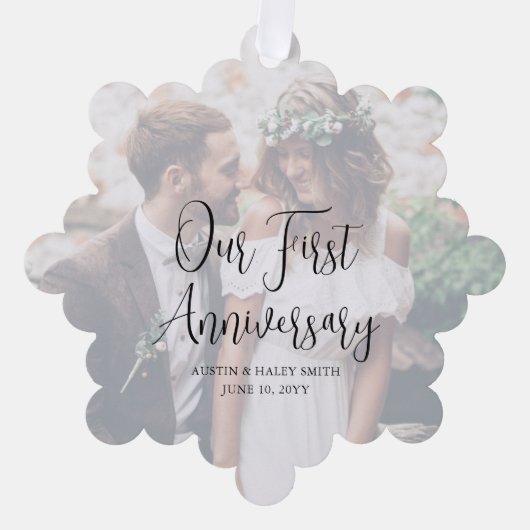 Onze 1e Jubileum bruiloft foto's papier kerst Ornament Kaart (Voorkant)