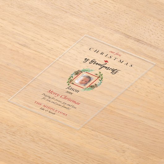 Onze 1e Kerst als Grootouders Acryl Foto Acryl Uitnodigingen (Laagn)