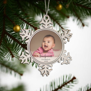 Onze 1e kerst als grootouders babyfoto tin sneeuwvlok ornament