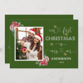 Onze 1e kerst als mijnheer & mevrouw Calligrafie F Kaart (Voorkant / Achterkant)