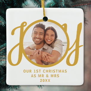 Onze 1e kerst als mijnheer & mevrouw foto gouden a keramisch ornament