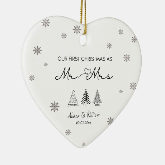 Onze 1e Kerst als Mr & Mrs Eerste Getrouwd Paar Keramisch Ornament (Rechts)