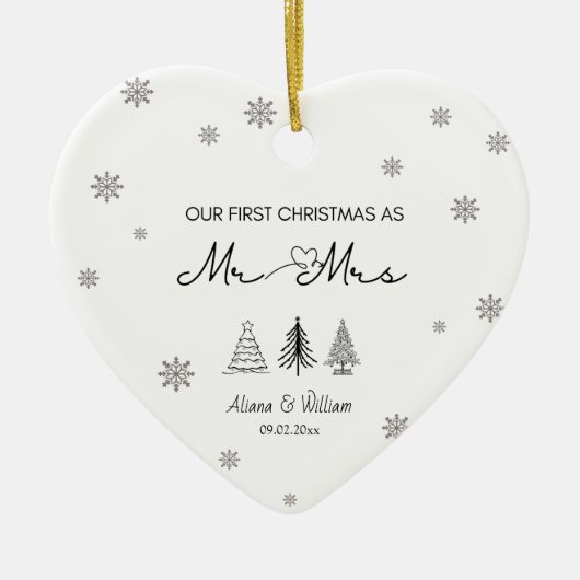 Onze 1e Kerst als Mr & Mrs Eerste Getrouwd Paar Keramisch Ornament (Voorkant)