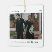 Onze 1e Kerst als Mr & Mrs Photo Keepsake Keramisch Ornament (Links)