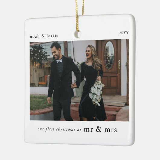 Onze 1e Kerst als Mr & Mrs Photo Keepsake Keramisch Ornament (Links)