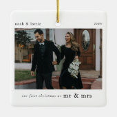 Onze 1e Kerst als Mr & Mrs Photo Keepsake Keramisch Ornament (Achterkant)