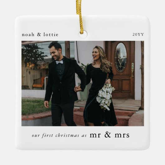 Onze 1e Kerst als Mr & Mrs Photo Keepsake Keramisch Ornament (Voorkant)