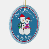 Onze 1e Kerst Getrouwd Gift Leuk Sneeuwkoppel Keramisch Ornament (Rechts)