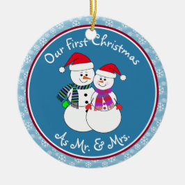 Onze 1e Kerst Getrouwd Gift Leuk Sneeuwkoppel Keramisch Ornament